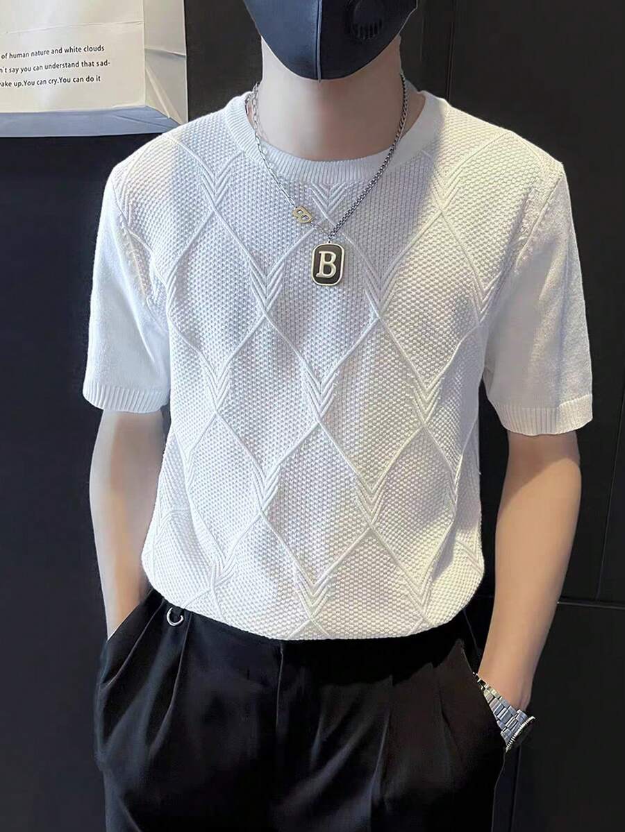 Manfinity Hypemode 男士圓領短袖針織上衣 - 白色 - 查看 1