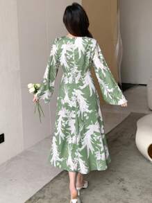 Dazy Designer Women's V-Neck Design Printed Long Sleeve Dress,Fall Dress Vacation Outfits Women Floral Boho - Multicolor - View 2