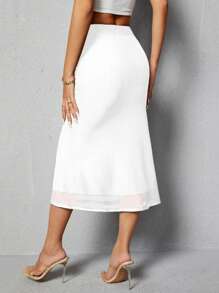 SHEIN PETITE Váy viền nàng tiên cá màu trơn dành cho nữ - trắng - Xem 2