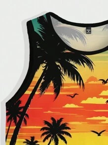 Manfinity RSRT Plus Size Men's Summer Tropical Print Trim Casual Tank Top
