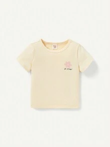 Cozy Pixies 3pcs Baby Girl's Floral Print Round Neck Ruffle Hem Short Sleeve Top Set - Apricot - View 3