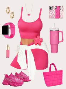 Yoga Basic Solid Color Sports Bra And Shorts Set Pink 2 Pieces Settenue Sexy