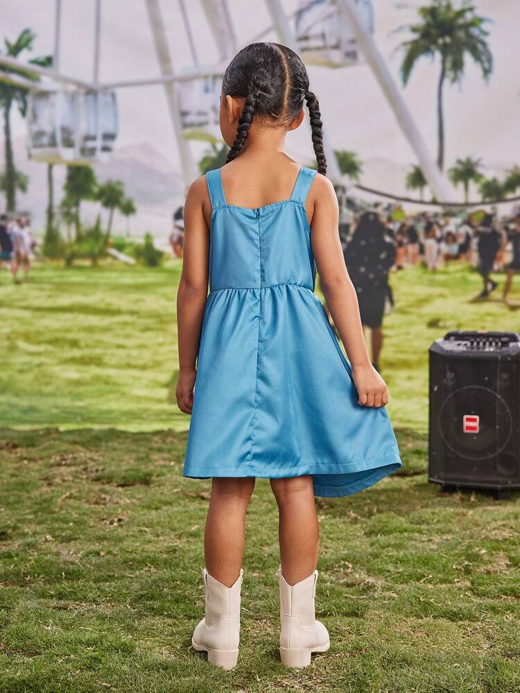 Young Girl Music Festival Casual Academy Style Pleated Splicing Strap Dress Suitable For Daily, Parties, Beach Vacations, Graduation Season, Summer