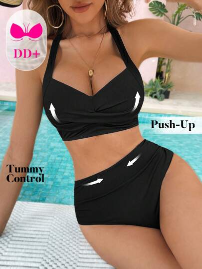 SHEIN Swim Bañador bikini halter con tira cruzada delantera