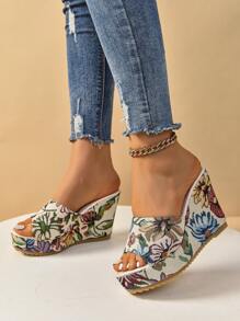 Women's Printed Wedge Platform Sandals, Fashionable Personality Thick Bottom Slope Heel Slippers
