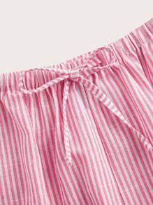 SHEIN EZwear 條紋休閒寬鬆直筒褲,適合春夏季節 - 粉色 - 查看 4