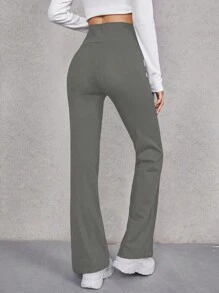 SHEIN EZwear Solid Wideband Waist Flare Leg Pants