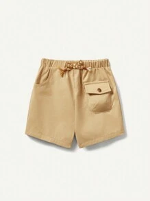 Cozy Pixies Conjunto De 2 Piezas De Shorts Deportivos Informales Para Niños Con Cintura Elástica Decorativa Tejida Con Bolsillos Y Cinturón. - Verde militar - Ver 7