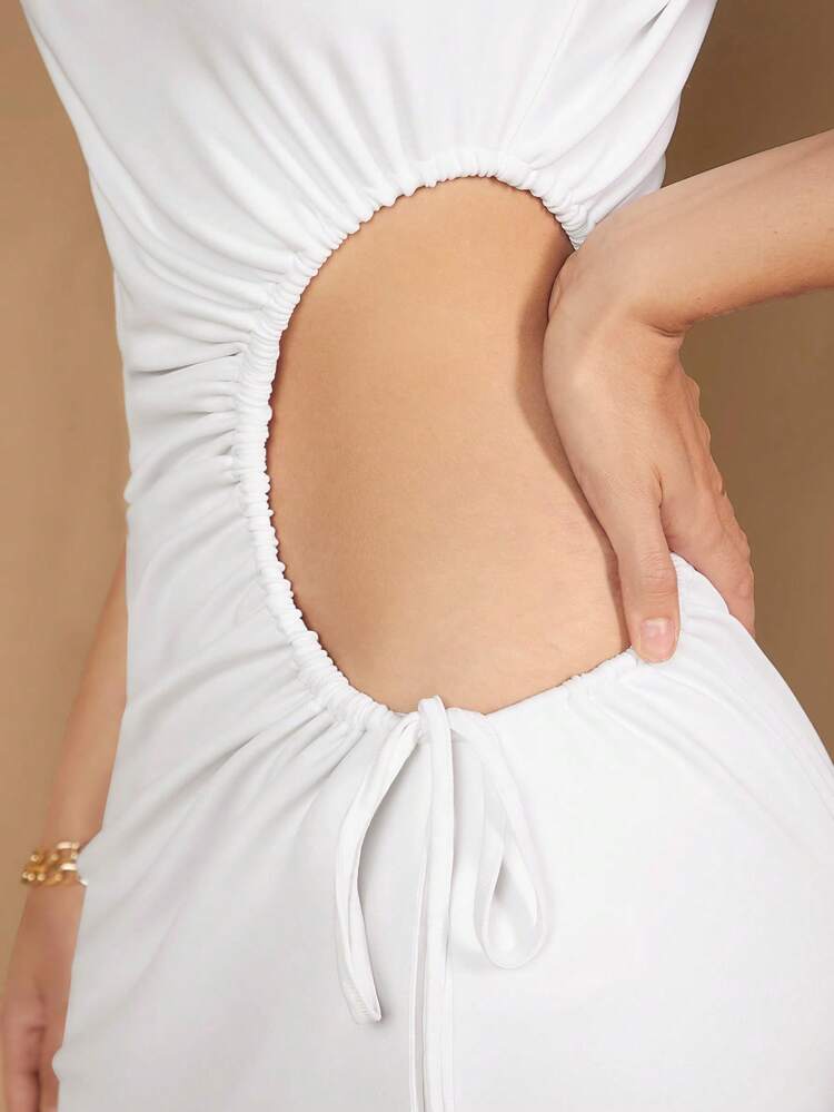 One-Shoulder Hollow Knitted High Slit White Elegant Long Formal Dress, White Prom Dress, Long Beach Dress,Dresses Graduation,Graduation White Dress