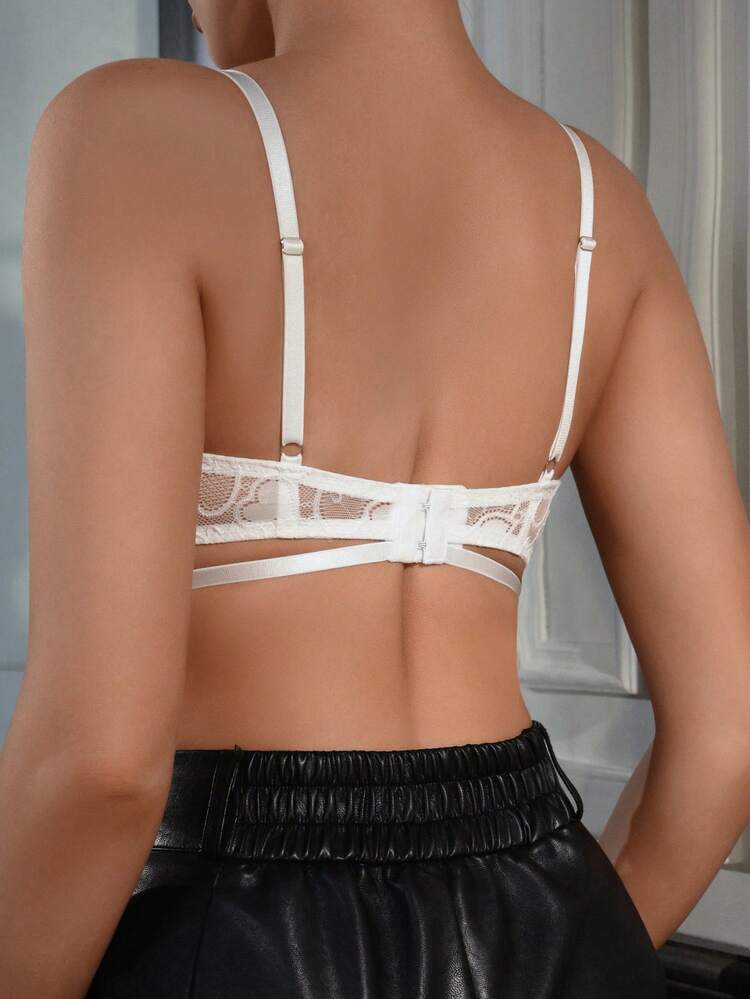 Women's Patchwork Sheer Mesh Hollow Out Bra With Underwire, Lingerie