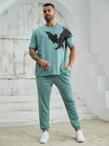 Manfinity Homme Große Größen 2-teiliges Set aus gestricktem, lässigem Kurzarm-T-Shirt und Jogginghose