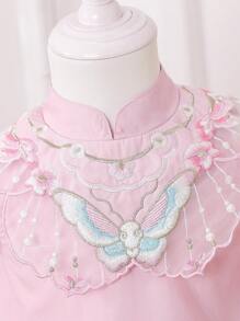 嬰兒女孩風公主旗袍裙，兒童漢服旗袍裙 - 粉色 - 查看 4