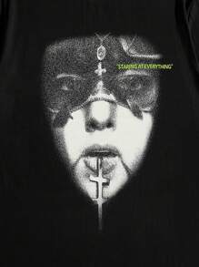 ROMWE MEN Men's Printed T-Shirt With Character & Letter Pattern