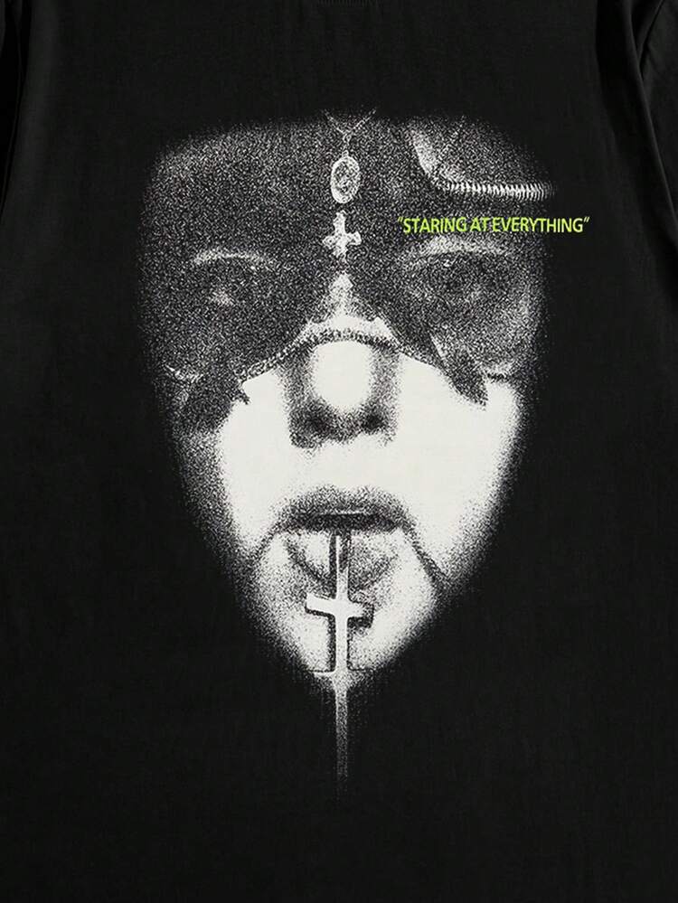 Men's Printed T-Shirt With Character & Letter Pattern