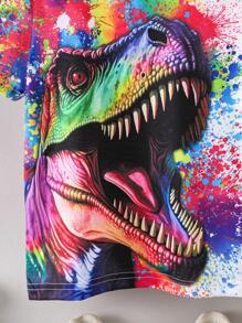 SHEIN Young Boy Dinosaur Printed Round Neck Short Sleeve T-Shirt - Multicolor - View 3