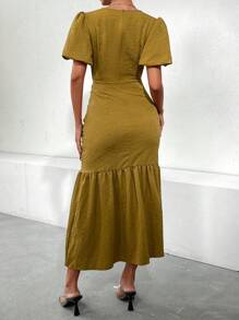 Modelyn Women'S Solid Color Wrap Style Pleated Dress