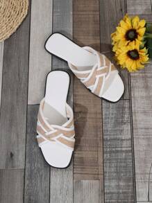 時尚舒適的女士方頭涼鞋,米色捆綁扣組合,無後跟,適合休閒穿著 - 米色 - 查看 6