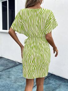 SHEIN Clasi Bọc Thắt lưng Ngựa vằn Mô hình Đầm - Màu Mù tạt vàng - Xem 2