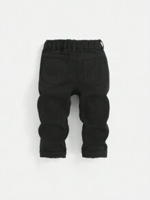 SHEIN Calças Jeans De Verão Lavadas E Destroyed Com Urso E Letras Patentejadas Para Bebês Menino, Roupas De Verão Para Bebê Menino
