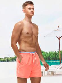 Manfinity Swimmode Men's Skateboard Printed Drawstring Beach Shorts, Summer Swimwear,Hawaiian, Orange Swim Trunks, Men's Beachwear, Swimming Shorts, Vacation Swimwear