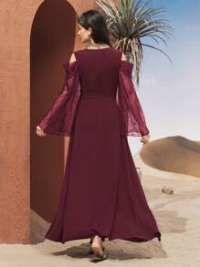 Al Najma Burgundy Red Turkish Long Shirt & Arabic Traditional Long Shirt Kaftan Jalabiya Dress - Burgundy - View 2