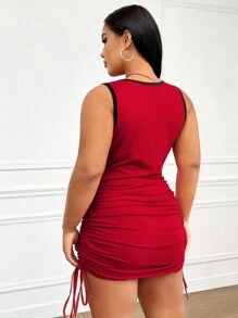 CovetEZ 大尺碼女士紅色信件印花及褶皺連衣裙 - 紅色 - 查看 2