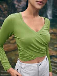 In My Nature Candy Color Outdoor Long Sleeve T-Shirt For Camping, Hiking, City Commuting And Casual Wear With Pleats On Both Sides,Women Tennis Outfit