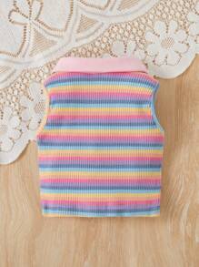 SHEIN 春夏款嬰兒女童時尚多彩條紋無袖Polo衫 - 彩色 - 查看 2