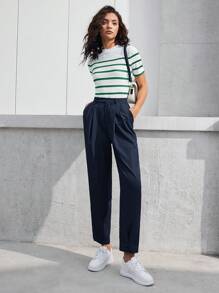 BizChic Women's Contrast Striped Stand Collar T-Shirt