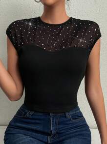 SHEIN Privé Camiseta De Malla Transparente Con Cuello De Corte Ajustado Para Mujer