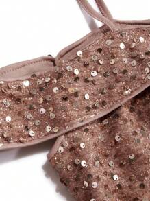 SHEIN Belle Glitter Mesh Cold Shoulder Neckline & Mermaid Hem Dress For Holiday Party Clothes Maxi Sequin Women Outfit - Dusty Pink - View 6