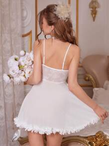 Crystal Vow 女士 3d 花朵图案蕾丝透视吊带睡衣裙新娘内衣 - 白色 - 查看 5