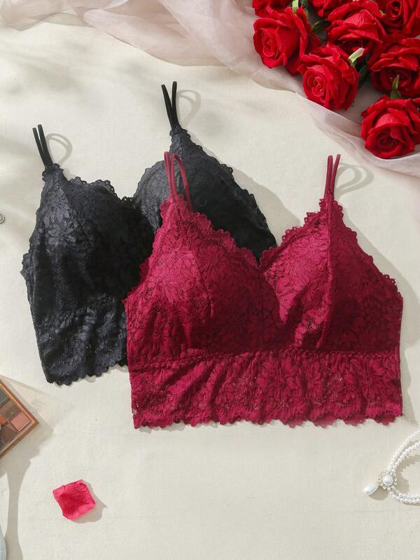 Snug Zone 3 Pcs Plus Size Women's Fashionable And Sexy Lace Trim Bralette