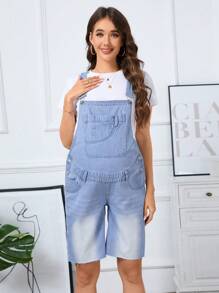 SHEIN Maternity Denim Overalls And Jumpsuits - Medium Wash - View 5