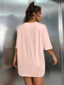 Chiquease Letter Print Oversized Short Sleeve T-Shirt And Shorts Set - Multicolor - View 3