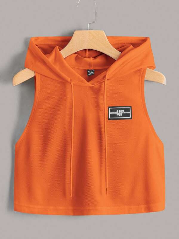 SHEIN EZwear Women's Knit Mesh Detail Drawstring Hooded Tank Top