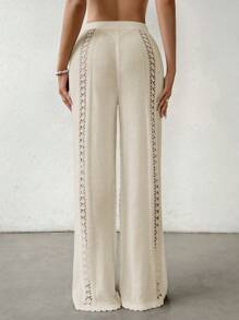 SHEIN Swim Summer Beach Solid Color Hollow Out Knitted Flared Cover Up Pants
