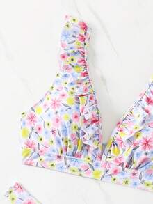 SHEIN Swim 女性內衣和泳裝下擺套裝,隨機印花,適合夏季、海灘、游泳池 - 彩色 - 查看 6