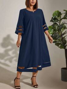 EMERY ROSE Đầm Maxi Thanh Lịch Cho Nữ Cỡ Lớn, Rộng Rãi, Phối Lưới Sang Trọng - Màu xanh hải quân - Xem 6