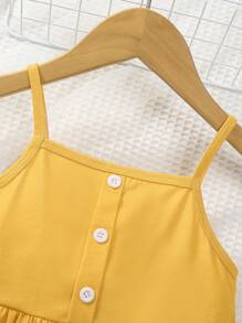 SHEIN Juego de 2 piezas para niña joven con blusa corta y pantalones acampanados en color naranja con diseño floral para vacaciones - Amarillo - Ver 5