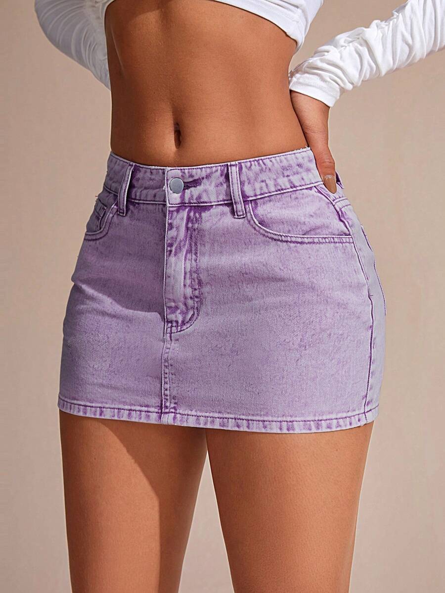 SHEIN BAE Women's Fashionable Summer Short Distressed Denim Skirt - Purple - View 1