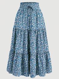 Women's Ditsy Floral Layered Ruffle Elastic Waist Vacation Skirt
