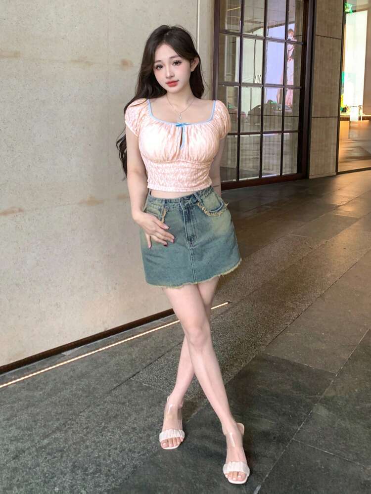 Women's Lace Patchwork Short Sleeve Top With Color Block Design,Crop Tops Women,Off Shoulder Top