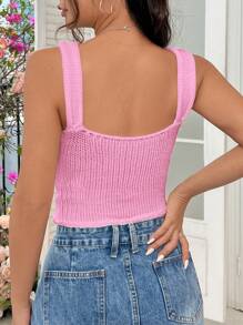 SHEIN EZwear Áo dệt kim trang trí nơ nữ - Hồng - Xem 2