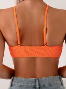 SHEIN Swim Women's Solid Color Textured Cut-Out Bikini Top For Swimming, Vacation, Summer Beach - Orange - View 2