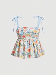 SHEIN MOD Mộng mơ Hoa Mô hình Babydoll Áo ba lỗ Tinh tế Ren Dây đai Mùa Xuân Và Mùa hè Áo - Nhiều màu - Xem 1