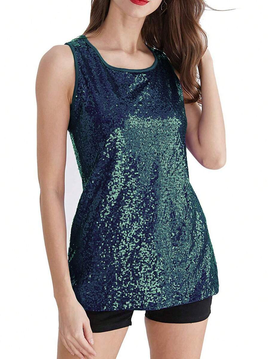 Women's Sparkly Sequin Tank Top For Party - Green - View 1