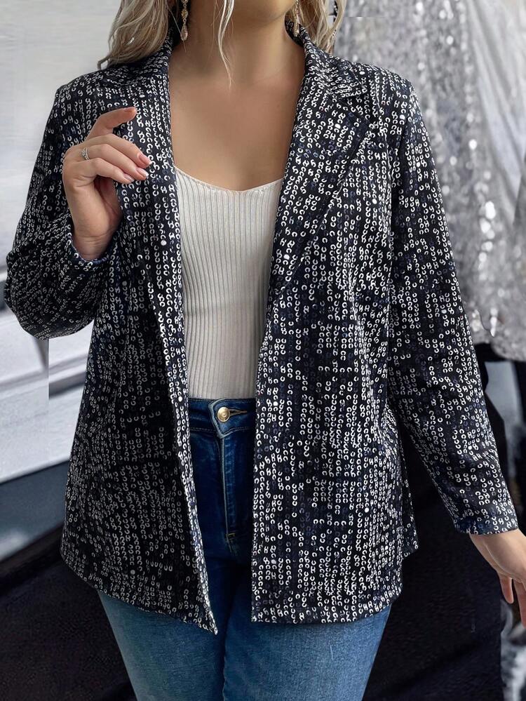 Women's Plus Size Shawl Collar Sequined Open Front Blazer