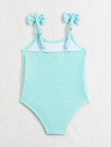 寶寶女孩夏季泳衣/特殊皮克織物/飾有小蝴蝶結 - 淺藍色 - 查看 2