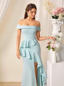 SHEIN Belle Open schouders Versierd Rucheszoom Elegant Bruidsmeisjes Jurk